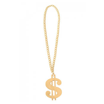 PartyXplosion Dollar teken ketting- goud - kunststof - gangster - carnaval/verkleed accessoires - Verkleedattributen