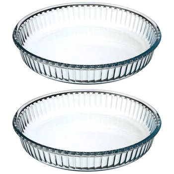 2x stuks ovenschaal rond - Transparant - Glas - Diameter 26 cm - Ovenschalen