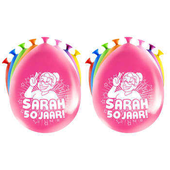 16x stuks Sarah/50 jaar feest ballonnen - diverse kleuren - latex - ca 30 cm - Ballonnen