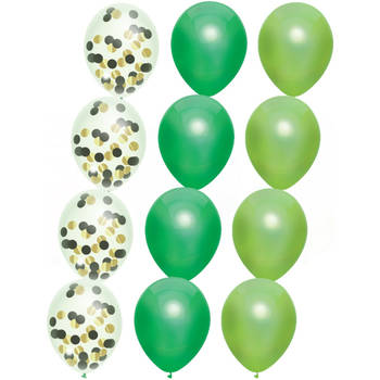 Feestversiering groen-kleuren-mix thema ballonnen 18x stuks 30 cm - Ballonnen