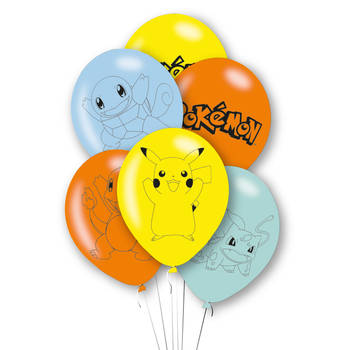 Amscan Pokemon themafeest verjaardag ballonnen - 6x - latex - 28 cm - Ballonnen