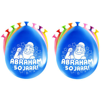 16x stuks Abraham/50 jaar feest ballonnen - diverse kleuren - latex - ca 30 cm - Ballonnen