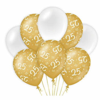 Paperdreams 25 jaar leeftijd thema Ballonnen - 16x - goud/wit - Verjaardag feestartikelen - Ballonnen