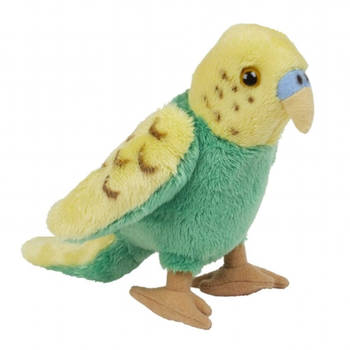 Ravensden Pluche Grasparkiet knuffel - groen/geel - 15 cm - speelgoed vogel knuffeldieren - Vogel knuffels