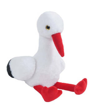 Knuffeldier Ooievaar Kaya - zachte pluche stof - dieren/vogel knuffels - wit/rood - 37 cm - Vogel knuffels