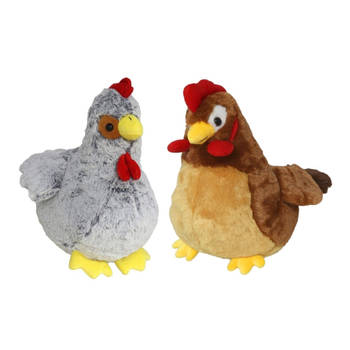 Gerimport Pluche kip en haan knuffel - 2x - 20 cm - boederijdieren kippen knuffels - Vogel knuffels