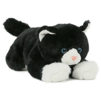 Pluche speelgoed poes/kat knuffeldier zwart/wit 25 cm - Knuffel huisdieren