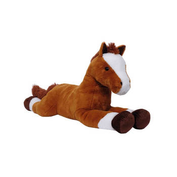 Knuffeldier Paard Hippos - zachte pluche stof - dieren knuffels - lichtbruin/wit - 90 cm - Knuffel boederijdieren