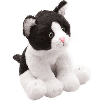 Suki Gifts Pluche knuffel dier zwart/witte lapjes kat/poes - 13 cm - Knuffel huisdieren