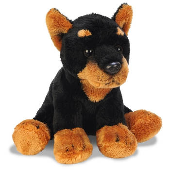 Suki Gifts pluche honden knuffel Doberman - 13 cm - zwart/bruin - Knuffel huisdieren