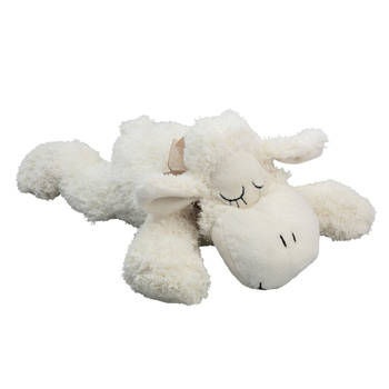 Inware pluche lammetje/schaap knuffeldier - wit - liggend - 30 cm - Knuffel boederijdieren