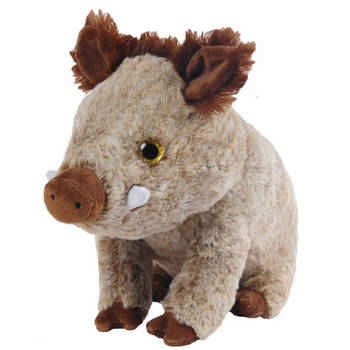 Knuffeldier Wild Zwijn Muddy - zachte pluche stof - dieren knuffels - grijsbruin - 25 cm - Knuffeldier