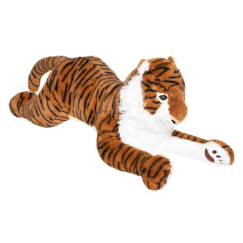 Atmosphera Knuffeldier Tijger Joey - zachte pluche stof - wilde dieren knuffels - bruin/zwart - 70cm - Knuffeldier