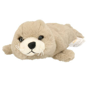 Inware Pluche zeehond pup knuffel - liggend - beige - polyester - 20 cm - Knuffel zeedieren