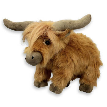 Inware pluche Schotse hooglander koe knuffeldier - bruin - staand - 30 cm - Koeien knuffels - Knuffel boederijdieren