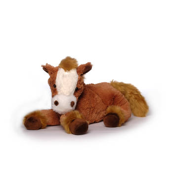 Inware Pluche paard knuffel - liggend - bruin - polyester - 30 cm - Knuffel boederijdieren