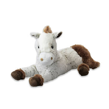 Inware Pluche paard knuffel - liggend - wit/bruin - polyester - 45 cm - Knuffel boederijdieren