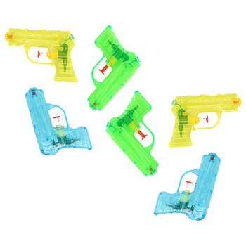 Grafix Waterpistooltje/waterpistool - 6x - klein model - 11 cm - geel/groen/blauw - Waterpistolen