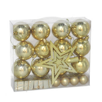 Gerimport Kerstballen en ornamenten - 29x - goud kunststof - Kerstbal