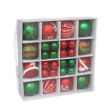 Gerimport Kerstballen en ornamenten - 42-delig - rood/groen - kunststof - Kerstbal