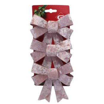 Gerimport kerst ornamenten strikjes 3x- velvet roze -10x13 cm -glitter - Kersthangers