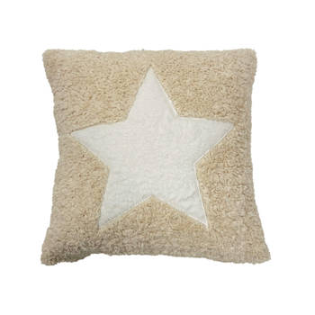 MALIN - Sierkussen 45x45 cm - met teddykrullen - Natural - beige