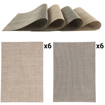 OTIX Placemats - Set van 12 - Kunststof - Rechthoekig - Beige - Zwart/Wit - Onderleggers - 50x35cm