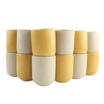 OTIX Koffiekopjes zonder Oor Set van 12 Kopjes Koffietassen Beige Geel Mustard yellow Theemok 190ml SPRUCE en TEAK