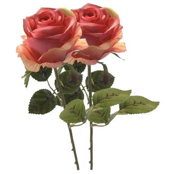 2x Kunstbloemen steelbloem roze Roos 45 cm - Kunstbloemen