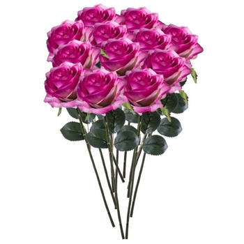 12 x Kunstbloemen steelbloem paars/roze roos Simone 45 cm - Kunstbloemen