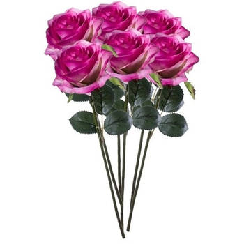 6 x Kunstbloemen steelbloem paars/roze roos Simone 45 cm - Kunstbloemen