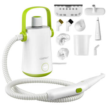 Costway Handstoomreiniger 1000 W - 300 ml Watercapaciteit - 10 Accessoiresets Groen + Wit