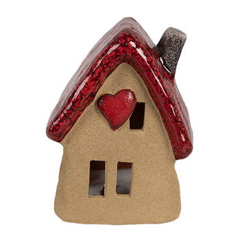 Clayre & Eef Decoratie Beeld Huis 10x8x13 cm Bruin Rood Keramiek Bruin