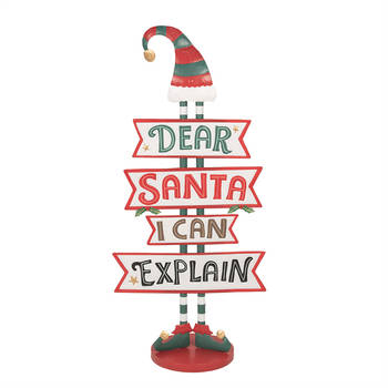 Clayre & Eef Kerst Tekstbord Sign 50x27x106 Rood Wit Metaal DEAR SANTA Rood