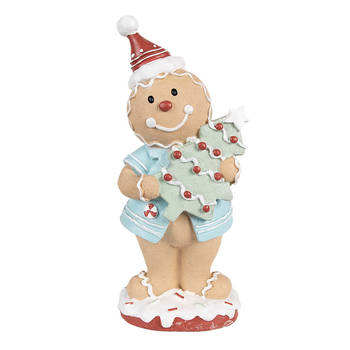 Clayre & Eef Kerstdecoratie Beeld Gingerbread man 11x8x25 cm Beige Kunststof Beige