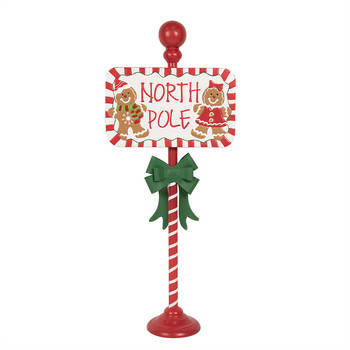 Clayre & Eef Kerst Tekstbord Sign 46x18x115 cm Rood Wit Metaal NORTH POLE Rood