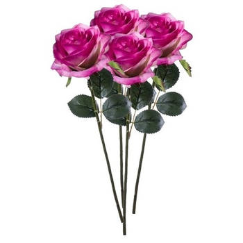 4 x Kunstbloemen steelbloem paars/roze roos Simone 45 cm - Kunstbloemen