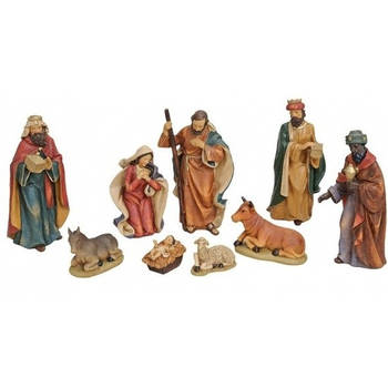 Polystone kerststal beeldjes / beelden 9 stuks 4 tot 19 cm - Kerststallen