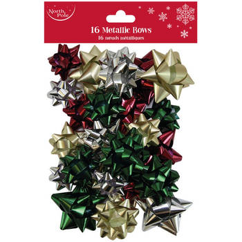 Cadeauversiering - Moderne metallic strikjes voor kerstmis - 16 stuks