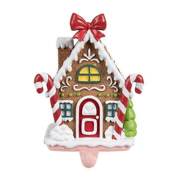 Clayre & Eef Haak Kerstsok Gingerbread house 13x11x18 cm Bruin Kunststof Bruin