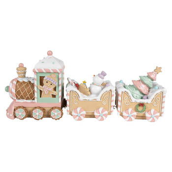 Clayre & Eef Kerstdecoratie Trein 45x12x19 cm Beige Kunststof Beige