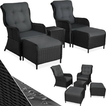 tectake® - 2x premium wicker fauteuils met kruk en tafel - relaxfauteuil - zwart