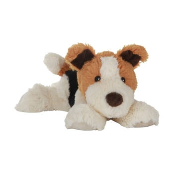 Habibi Warmte/magnetron opwarm knuffel - Hond/Terrier - wit/bruin - 33 cm - pittenzak - Opwarmknuffels