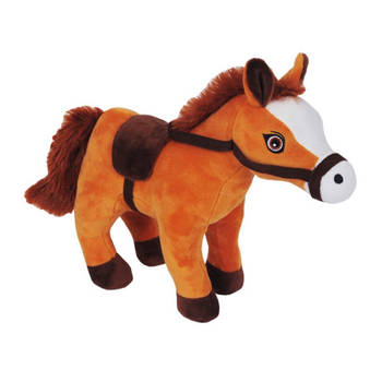 Knuffeldier Paard Lola - zachte pluche stof - dieren knuffels - lichtbruin - 23 cm - Knuffel boederijdieren