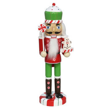 Gerimport notenkraker figuur/beeld - 25 cm - rood/groen  - Kerstbeeldjes