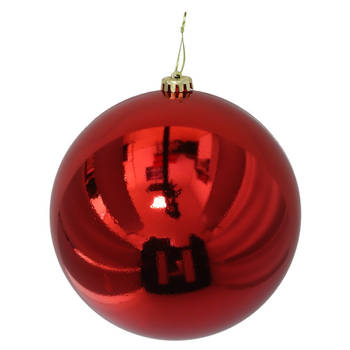 Gerimport Grote decoratie kerstbal - rood - 15 cm - kunststof - Kerstbal