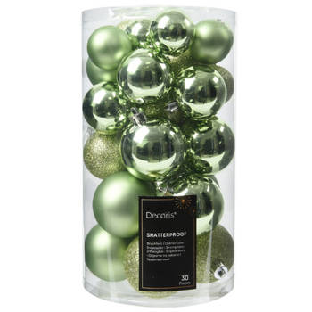 Decoris kerstballen - 30x st- 4, 5 en 6 cm - groen - kunststof - Kerstbal