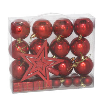 Gerimport Kerstballen en ornamenten -29x - rood kunststof - Kerstbal