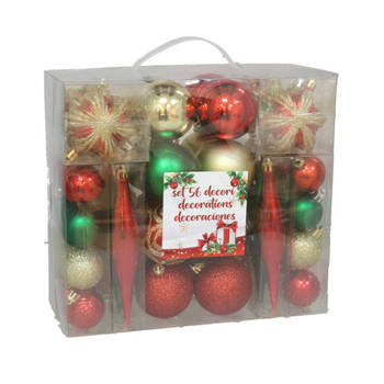 Gerimport Kerstballen en ornamenten - 56-dlg - groen/rood/goud - Kerstbal