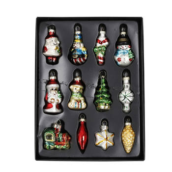 House of Seasons Kersthangers figuurtjes - 12x - glas - kerstornamenten - Kersthangers